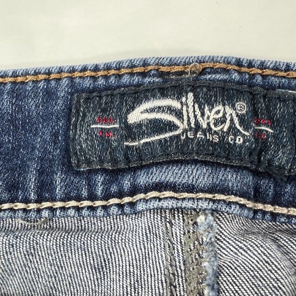 Silver Jeans Women's 27 Kenni Crop Blue Fade Stretch Step Frayed Hem Denim Pants - Picture 6 of 16